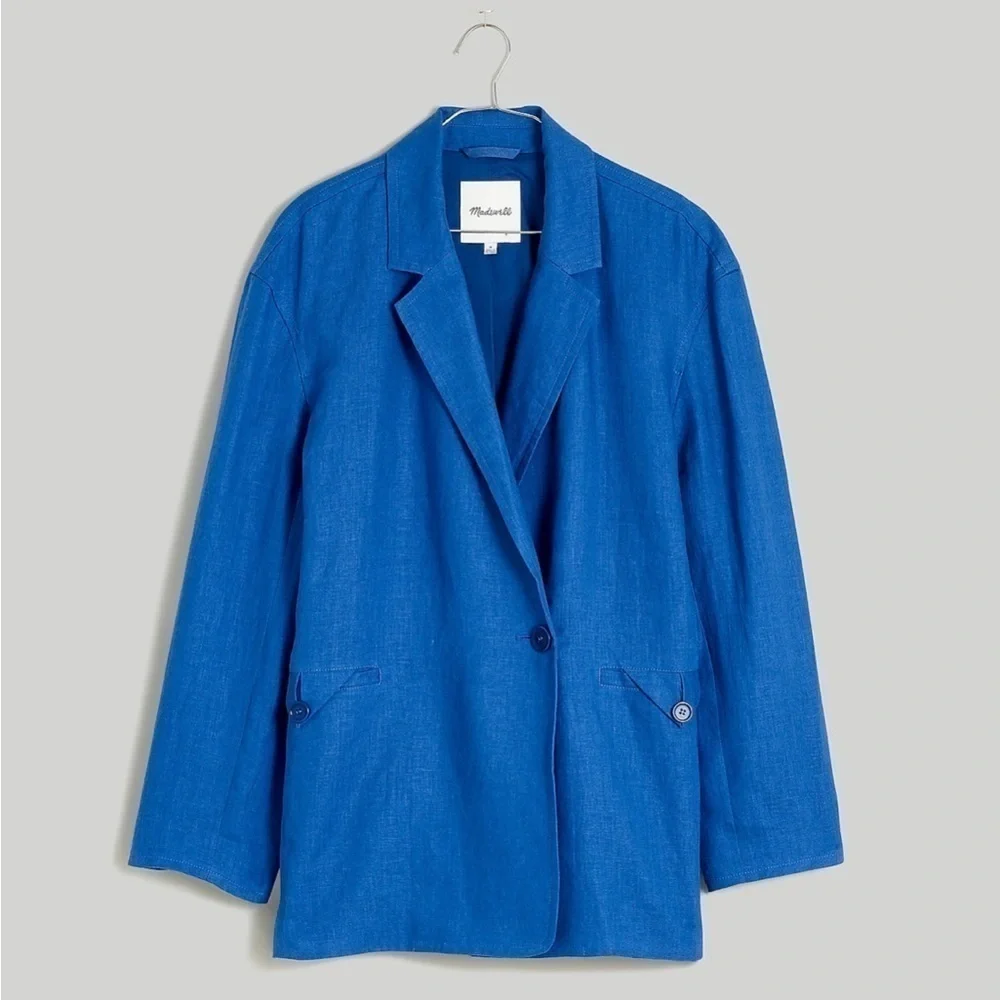 NWT! Madewell Bluestone Double-Breasted Crossover Blazer in 100% Linen - Size XS_6